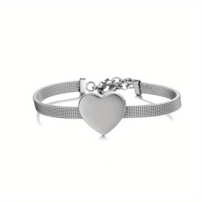 Braccialetto Cuore in Acciaio Inossidabile Oro o Silver Personalizzabile – Charm Cuore con Incisione Personalizzata